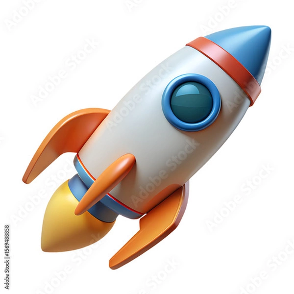 Fototapeta rocket space ship 3d rendering isolated on transparent background. Cartoon plastic style	
