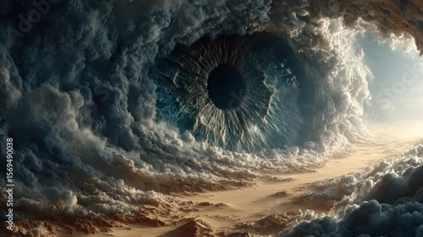 Fototapeta Nature's eye a stormy landscape evocative clouds surreal vision