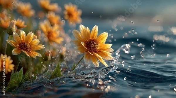 Fototapeta Nature's serenity close-up of flowering water in a calm lake