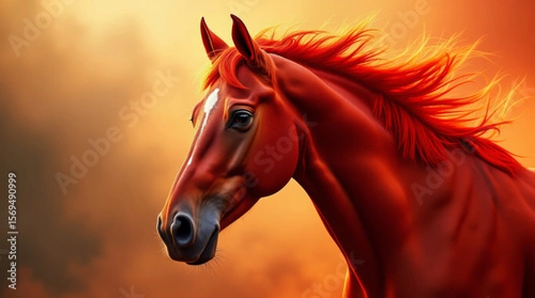 Fototapeta Portrait of a red fire horse, symbol of the Chinese New Year 2026