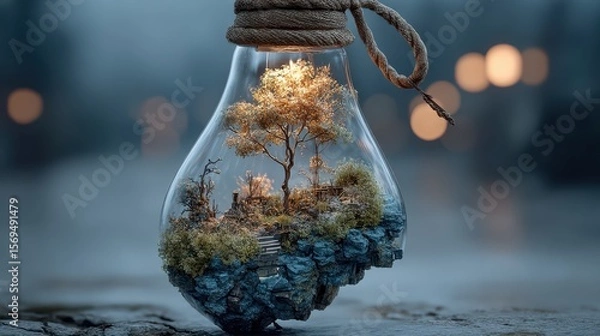 Fototapeta Nature inside a light bulb creative concept artistic environment