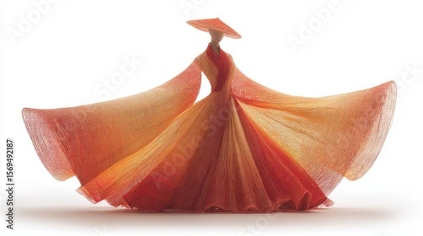 Fototapeta 花びらで作られたドレスと帽子、白い背景に分離