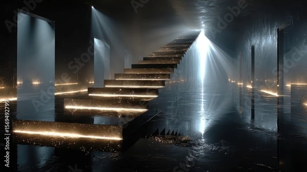 Fototapeta Illuminated staircase installation a unique urban art perspective