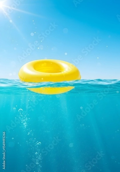 Fototapeta Yellow Float on Blue Ocean with Clean Summer Sale Theme 