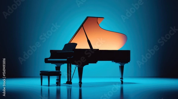 Fototapeta Minimal jazz, Moody lighting over a jazz piano in a minimal decor setting.
