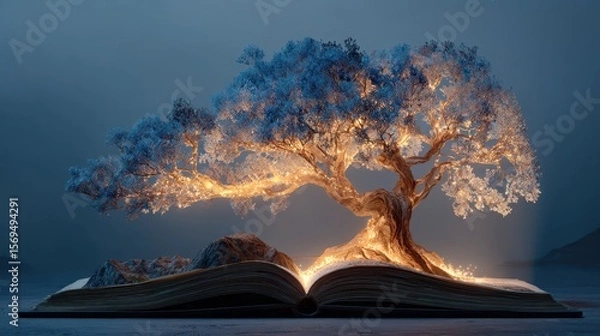 Fototapeta Magical book tree art installation nature digital artwork surreal close-up