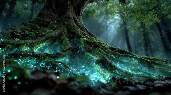 Fototapeta Enchanted grove mystical forest photography with magical light