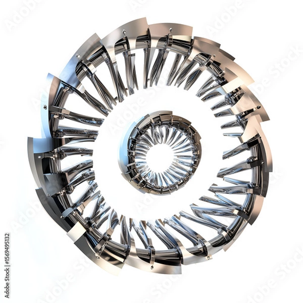 Fototapeta Abstract mechanical figures in silver and copper tones featuring intricate details and complex designs. Futuristic and steampunk-inspired metallic sculptures ideal for modern tech visuals.