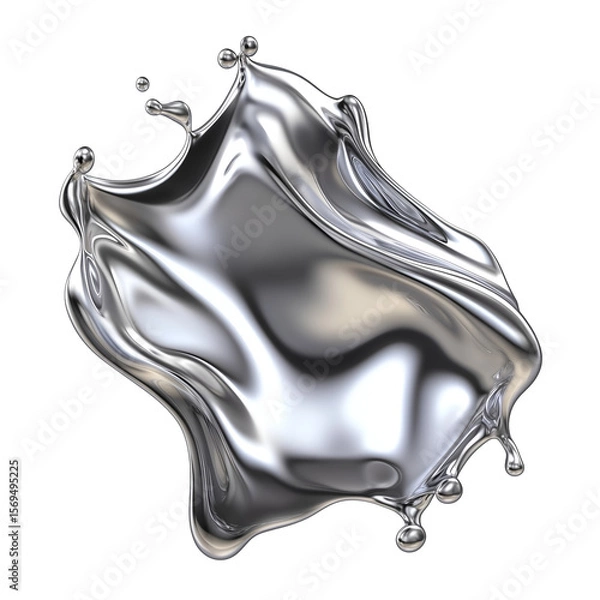 Fototapeta Abstract 3D shapes of liquid metal. Flowing, glossy forms on transparent background. Ideal for modern UI, luxury design, tech visuals, and futuristic concepts.