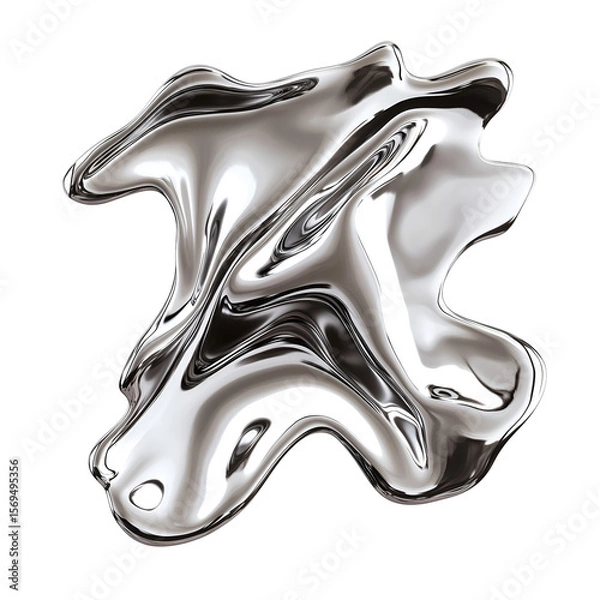Fototapeta Abstract 3D shapes of liquid metal. Flowing, glossy forms on transparent background. Ideal for modern UI, luxury design, tech visuals, and futuristic concepts.