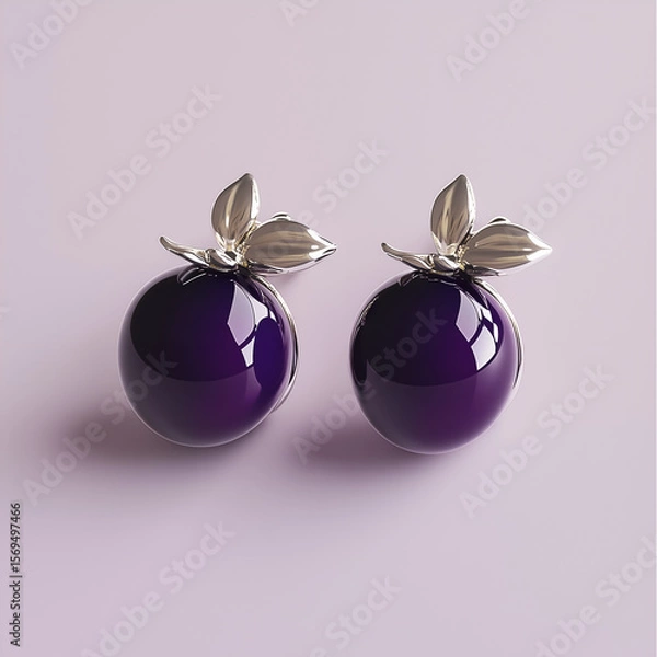 Fototapeta Luxury jewelry set with berries replacing traditional gems. Golden and silver rings, earrings, and pendants with realistic berries & fruit details, isolated on a neutral background.