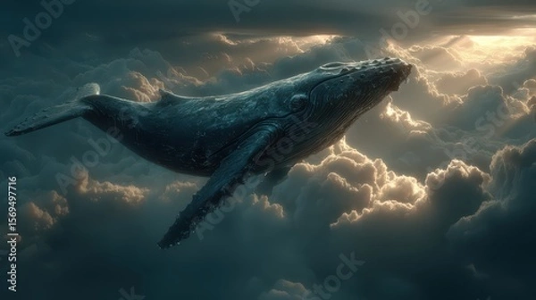 Fototapeta Whale encounter in the clouds dramatic nature scene surreal environment