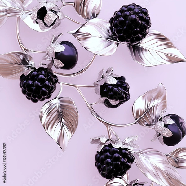 Fototapeta Luxury jewelry set with berries replacing traditional gems. Golden and silver rings, earrings, and pendants with realistic berries & fruit details, isolated on a neutral background.