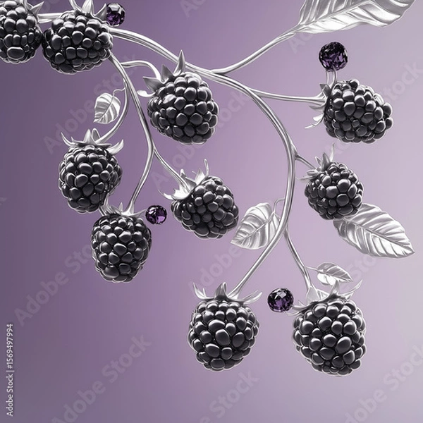 Fototapeta Luxury jewelry set with berries replacing traditional gems. Golden and silver rings, earrings, and pendants with realistic berries & fruit details, isolated on a neutral background.