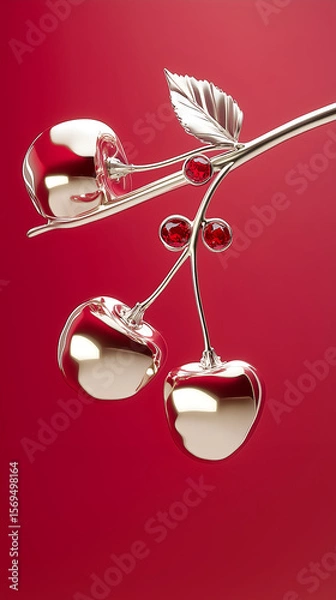 Fototapeta Luxury jewelry set with berries replacing traditional gems. Golden and silver rings, earrings, and pendants with realistic berries & fruit details, isolated on a neutral background.