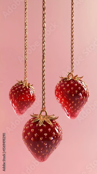 Fototapeta Luxury jewelry set with berries replacing traditional gems. Golden and silver rings, earrings, and pendants with realistic berries & fruit details, isolated on a neutral background.