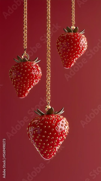 Fototapeta Luxury jewelry set with berries replacing traditional gems. Golden and silver rings, earrings, and pendants with realistic berries & fruit details, isolated on a neutral background.