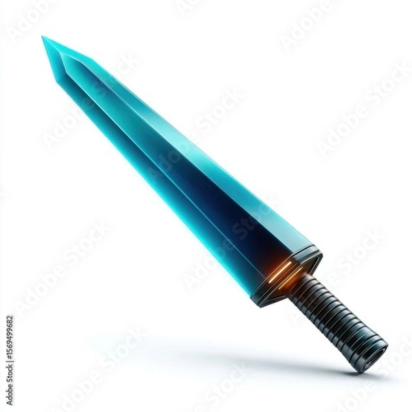 Fototapeta Conceptual design of a blue energy sword - futuristic digital artwork on white background