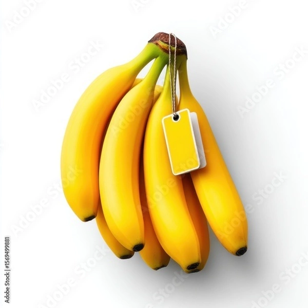 Obraz Minimalist food photography isolated bunch of bananas with sticker on white background
