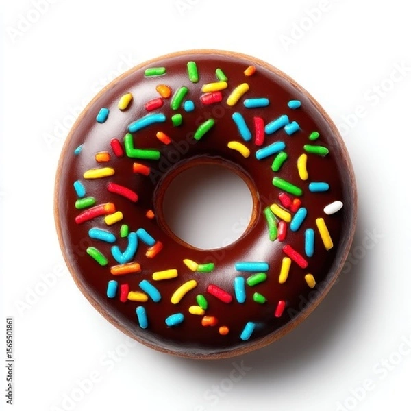 Fototapeta Colorful chocolate donut with sprinkles on a white plate food photography studio close-up