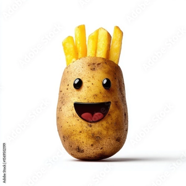 Obraz Joyful potato character enjoying hot french fries kitchen digital art bright fun