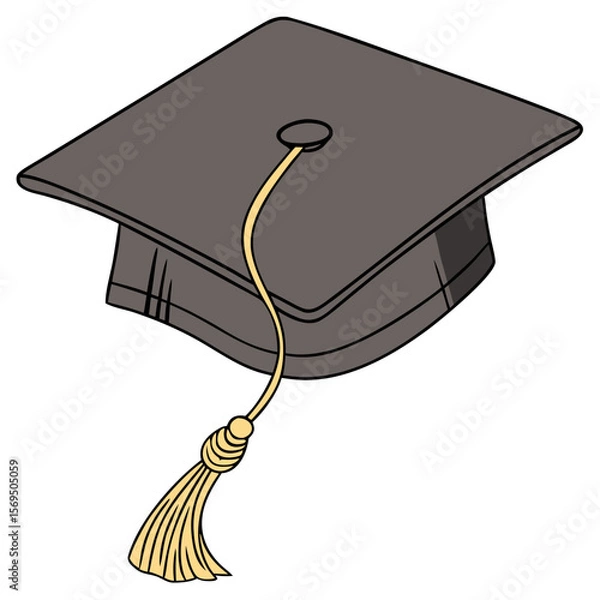 Fototapeta graduation cap, mortarboard, academic hat, tassel, golden tassel, shadow, 3d, detailed, realistic
