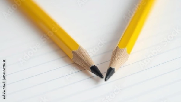 Obraz Two yellow pencils resting on lined paper