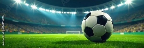 Obraz Dramatic Soccer Action Shot Brazilian Cup Match, Ball in Flight, Stadium Lights Gleaming