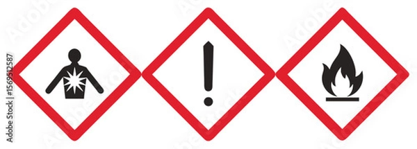 Fototapeta Three danger signs: toxic by inhalation / slightly toxic / flammable