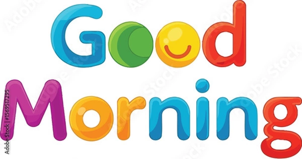 Fototapeta A colorful good morning text with a smiley face on a white background
