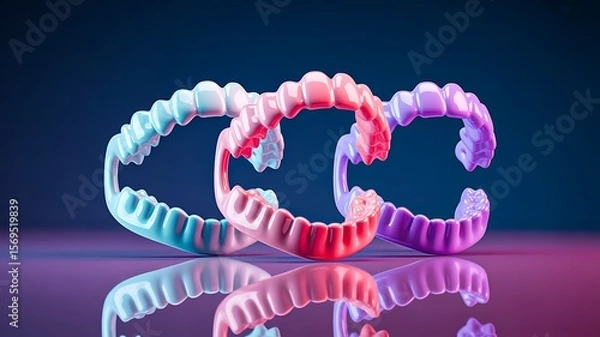 Obraz Colorful 3d mouth guards for teeth protection on glossy surface

