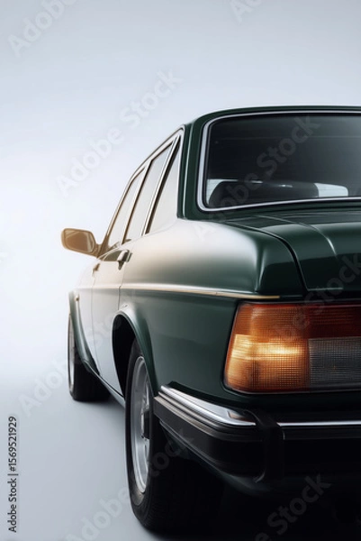 Fototapeta Vintage green coupe with clean lines and minimalist background, retro car design in soft light

