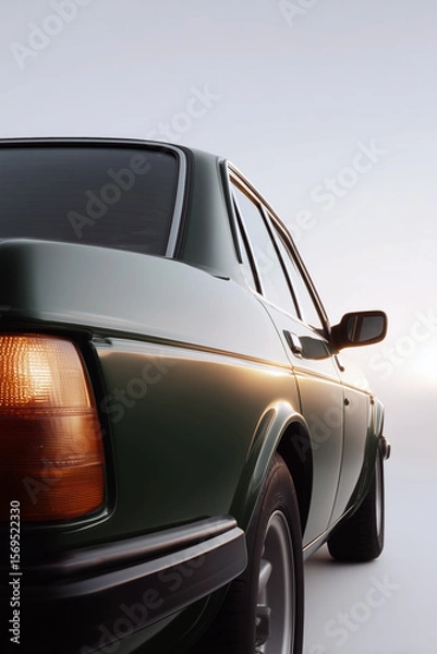 Fototapeta Vintage green coupe with clean lines and minimalist background, retro car design in soft light
