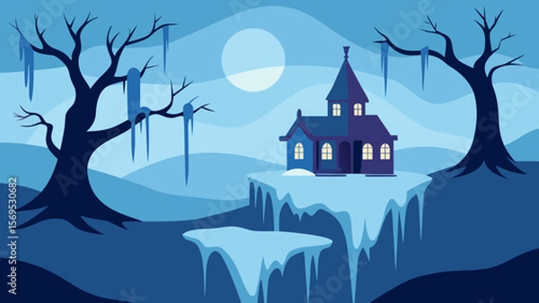 Obraz A Frozen Haunted Landscape in Deep Winter with Icicle Fangs on Twisted Trees