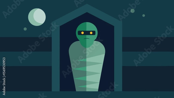 Obraz An Ancient Mummy Emerges Slowly From a Sarcophagus Inside a Dark Egyptian Tomb