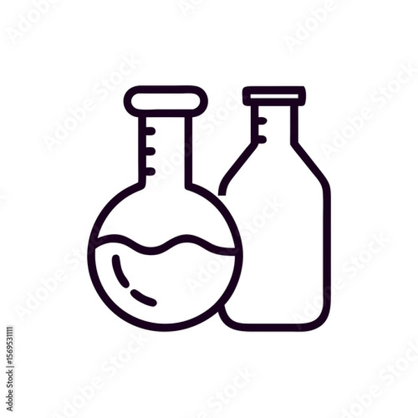 Fototapeta Laboratory glassware including a flask and a bottle in a simple style  