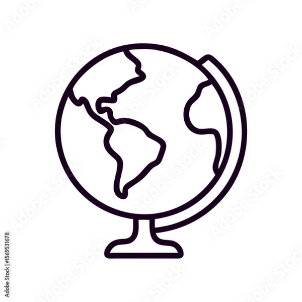 Fototapeta Globe illustration in simple line art style for education and geography  
