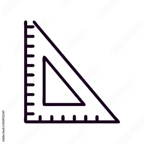 Fototapeta Triangular ruler with measurement markings in simple line art style  