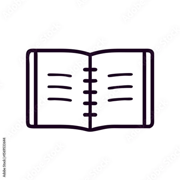 Fototapeta Open book illustration in simple line art style for education  