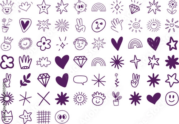Fototapeta Purple Doodle Icons HandDrawn Elements for Design Projects