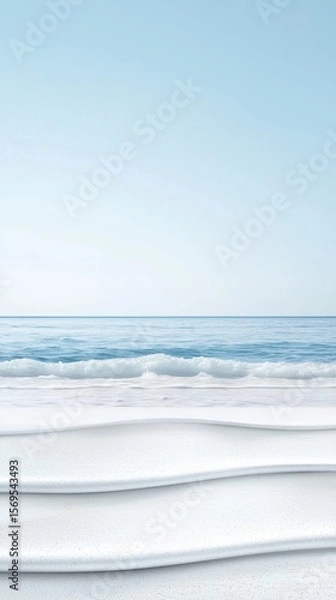 Fototapeta Minimalist Beach Serenity with Gentle Waves beach waves minimalist ocean sea water foam sand texture white blue sky horizon nature landscape seascape abstract serene calm tranquil peaceful clean soft