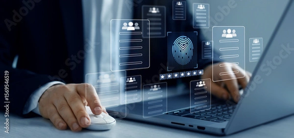 Fototapeta Software for biometric security personal data.	Confidentiality documents and employee compliance rules.Documents law regulation and compliance rules.Documents confidentiality,cyber protection.