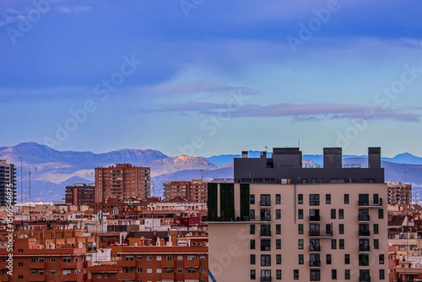 Obraz Houses of the Spanish town against the backdrop of mountains	
