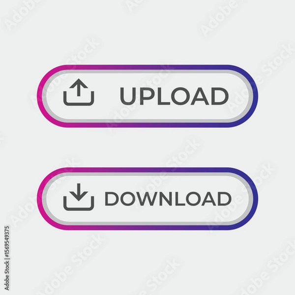 Fototapeta Colorful Download & Upload Buttons . Modern UI PNG & Vector for App & Web Design

