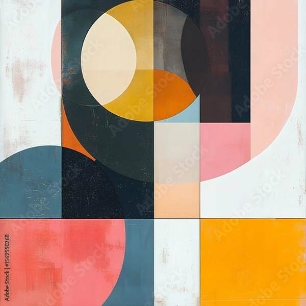 Fototapeta Abstract Geometric Art Print Modern Wall Decor Colorful Circles and Squares Design