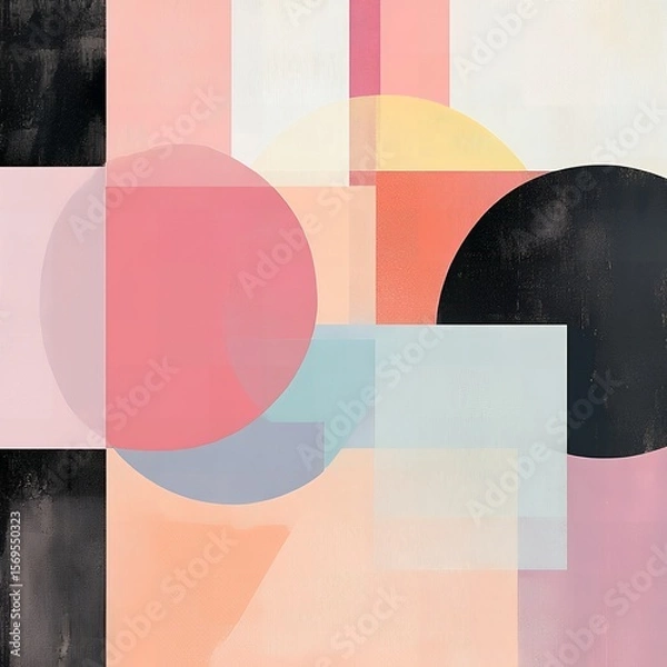Obraz Abstract Geometric Art Pastel Colors Overlapping Circles and Squares Modern Design