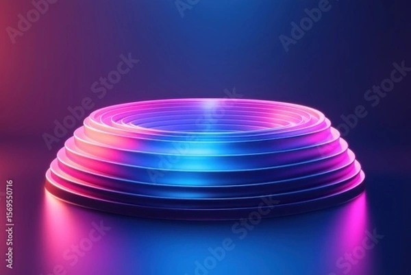 Fototapeta Abstract Neon Tiered Podium Stage with Vibrant Pink and Blue Light neon light abstract stage podium vibrant pink blue background futuristic colorful purple ring circle concentric gradient display glow