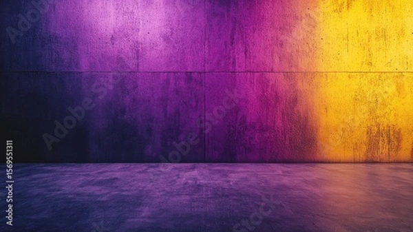 Fototapeta Abstract Concrete Room Background with Purple and Yellow Light concrete room background light purple yellow abstract wall floor empty texture surface grunge industrial urban lighting colorful pink