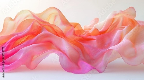 Fototapeta Ethereal Flowing Gradient Fabric Texture in Pink, Orange, and Yellow fabric texture gradient flowing yellow ethereal abstract waves pink orange soft smooth textile silk drapery pastel delicate curve