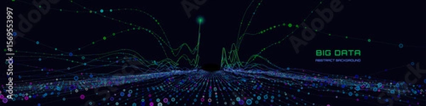 Fototapeta Abstract analytical background with color lines connecting circles chart analyze in dark cyberspace. Quantum cryptography concept. Banner for business, science and technology. Data chart. Big data.